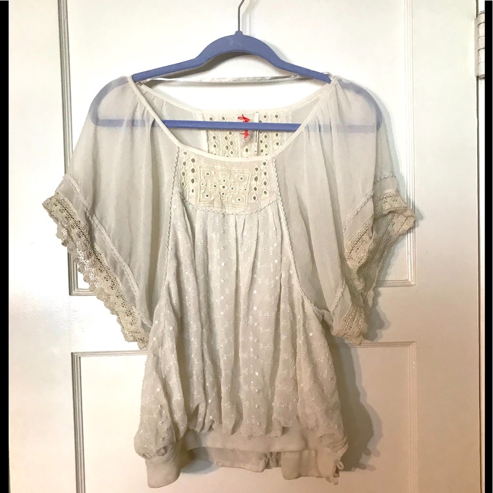 Free People White Embroidered Blouse